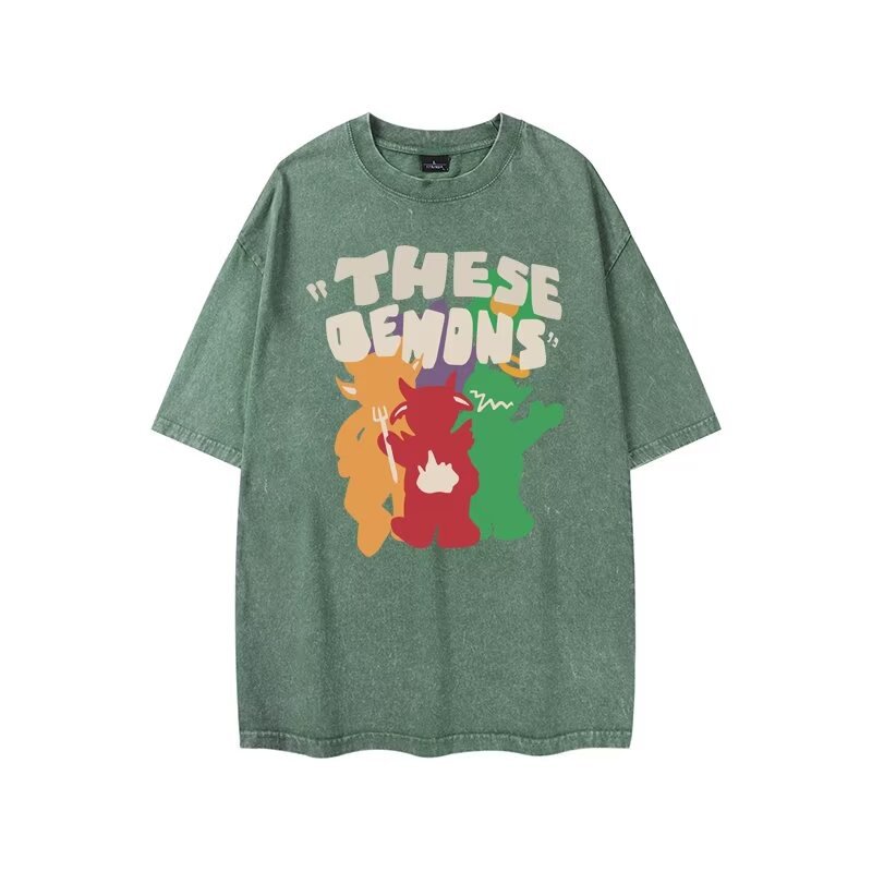 Summer retro cotton trend cartoon sports short sleeve T-shirt