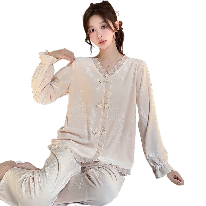 섬 벨벳 잠옷 여성의 가을과 겨울 새로운 긴 소매 2024 새로운 달콤한 공주 새로운 중국 스타일 홈 옷