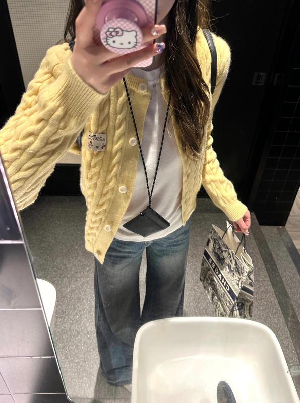 黄色开衫针织外套女2025新款春秋毛衣高级感外搭上衣韩系早秋穿搭|undefined