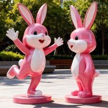 玻璃钢创意模型网红卡通吉祥物粉色兔子雕塑公仔商场步行街摆件