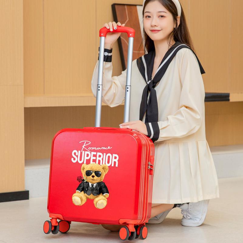 Lindo equipaje para niños de las mujeres de dibujos animados ligero trolley caso niño y madre embarque universal rueda 18 pulgadas maleta contraseña