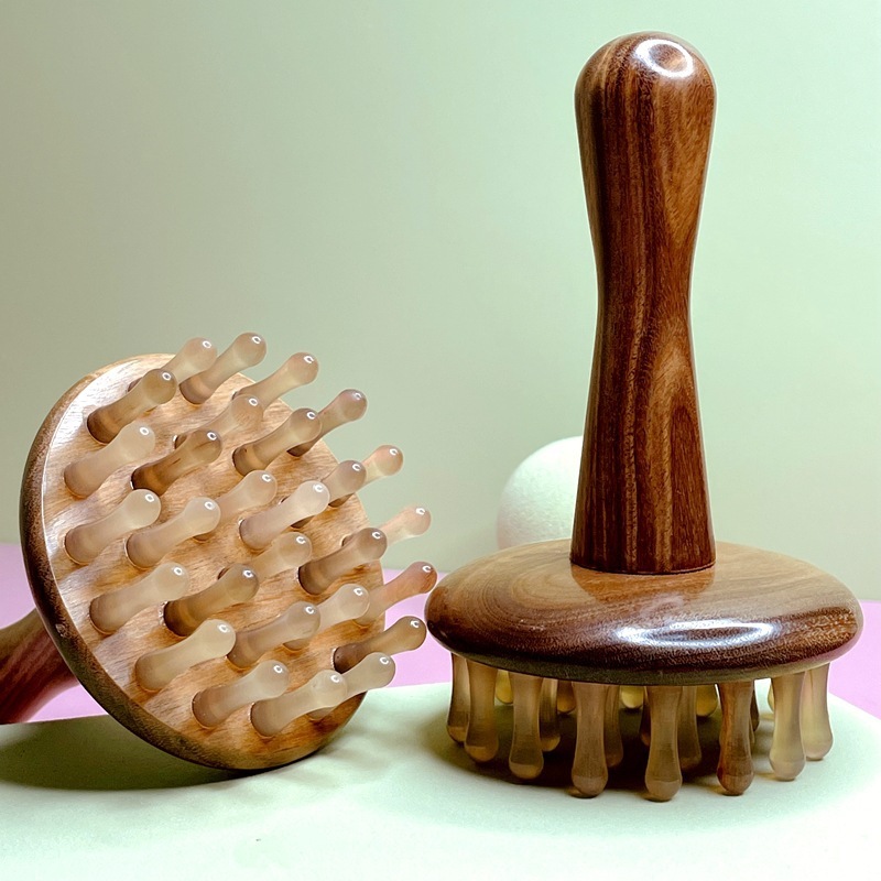 厂家直供檀木牛角按摩梳头部腹部带脉经络按摩刷批发