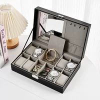 Коробка для часов из искусственной кожи с отделением для колец, запонок, ожерелья и часов, высококачественная изысканная коробка для хранения часов большой вместимости