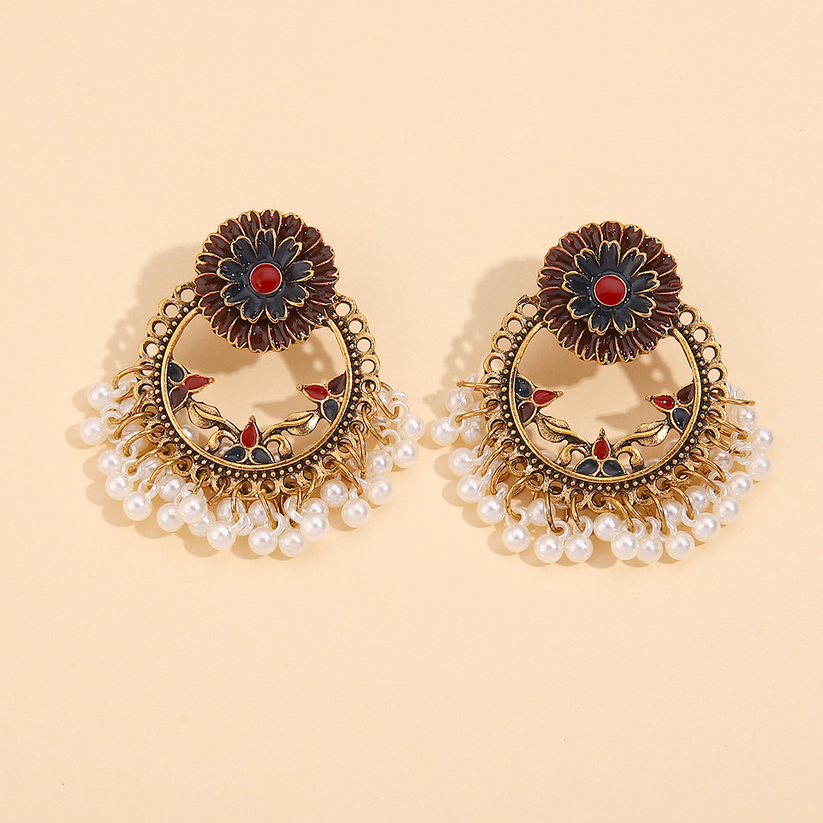 1 Pair Ethnic Style Flower Alloy Pearl Plating Womenu0027S Drop Earrings