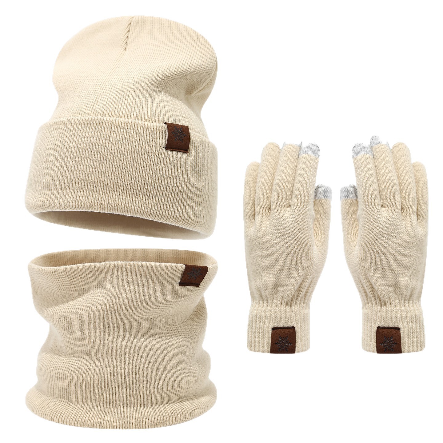 Sombrero de copo de nieve guantes de tres piezas para mujeres al aire libre engrosado calentamiento sombrero de punto calentamiento conjunto de moda masculina