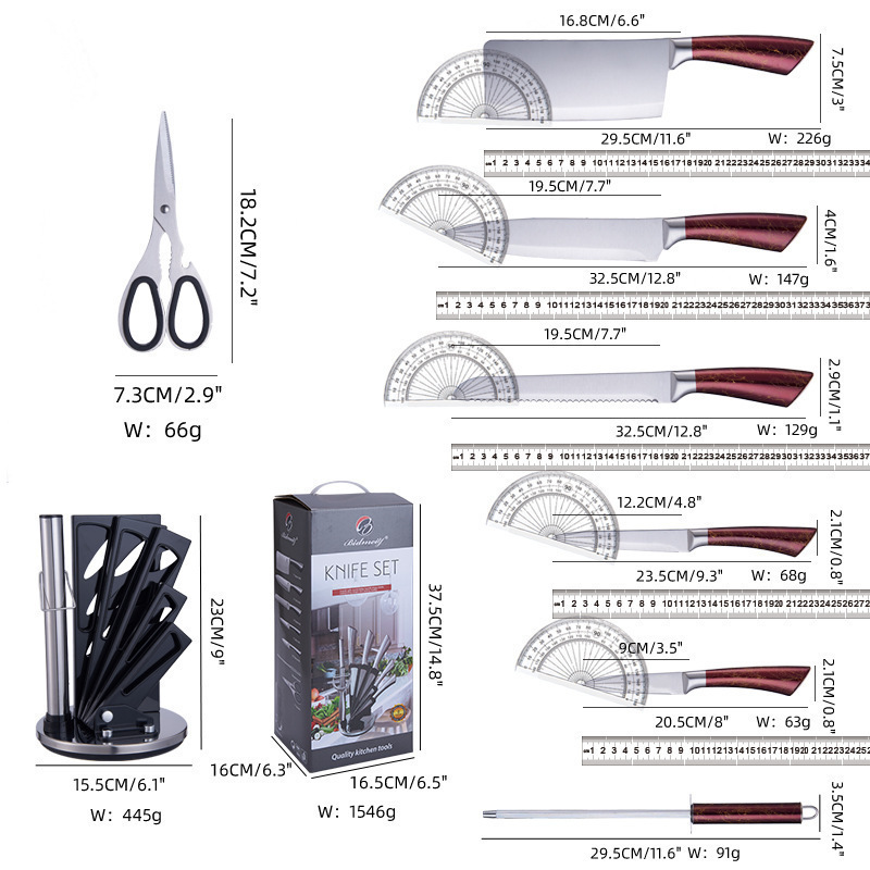 Cuchillo rotativo acrílico en stock cuchillo de regalo de mango hueco de ocho piezas cuchillo de acero inoxidable cuchillo de comercio exterior cuchillo doméstico