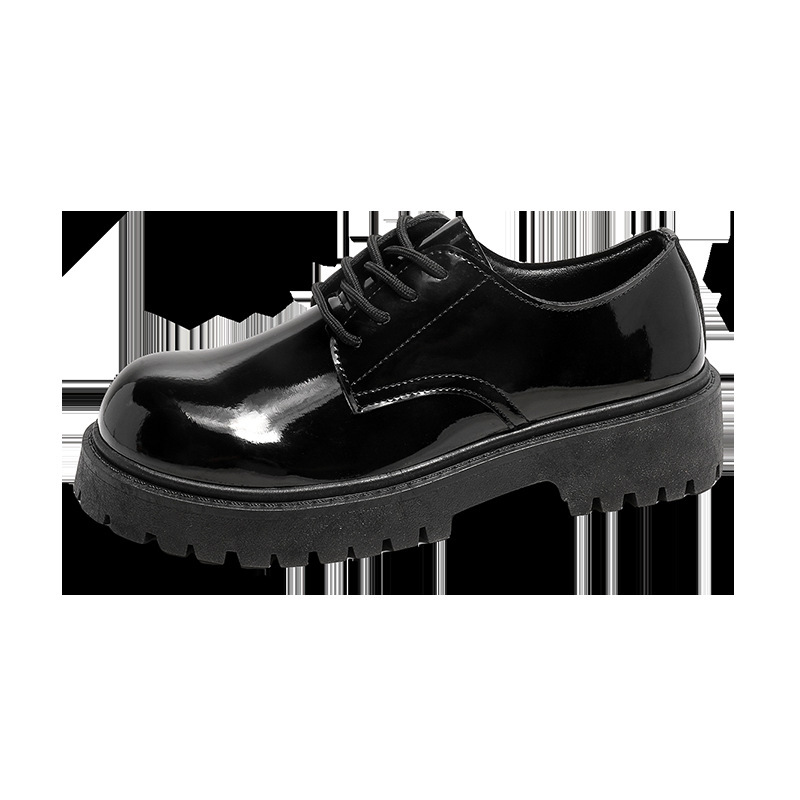 ShoeVault Casual Pelle Autunno Inverno Nuovo Nero Lucido Business Alluce Derby Niche Basso Suola Spessa Altezza Aumentante Uomo_voghion.com