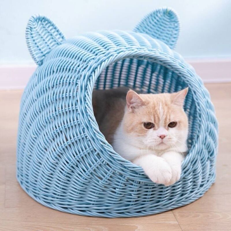藤编猫窝狗窝宠物窝纯手工编织可水洗别墅PP藤条猫窝四季通用包邮|undefined