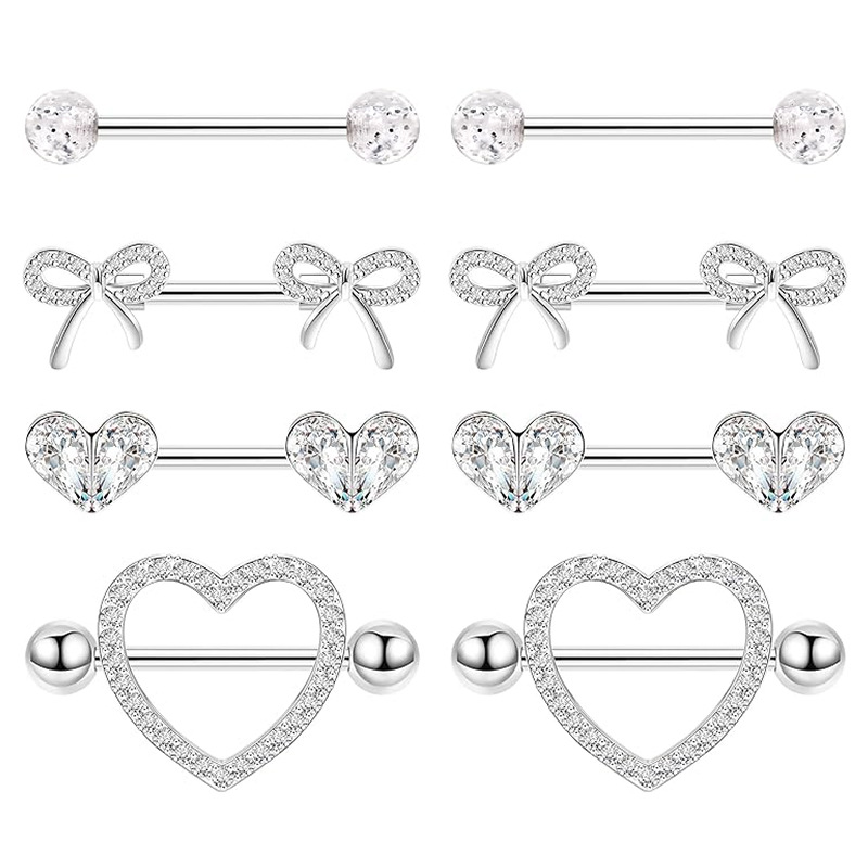 Stainless Steel Diamond Double Layer Heart Nipple Ring Body Piercing Jewelry Wholesale detail image 9