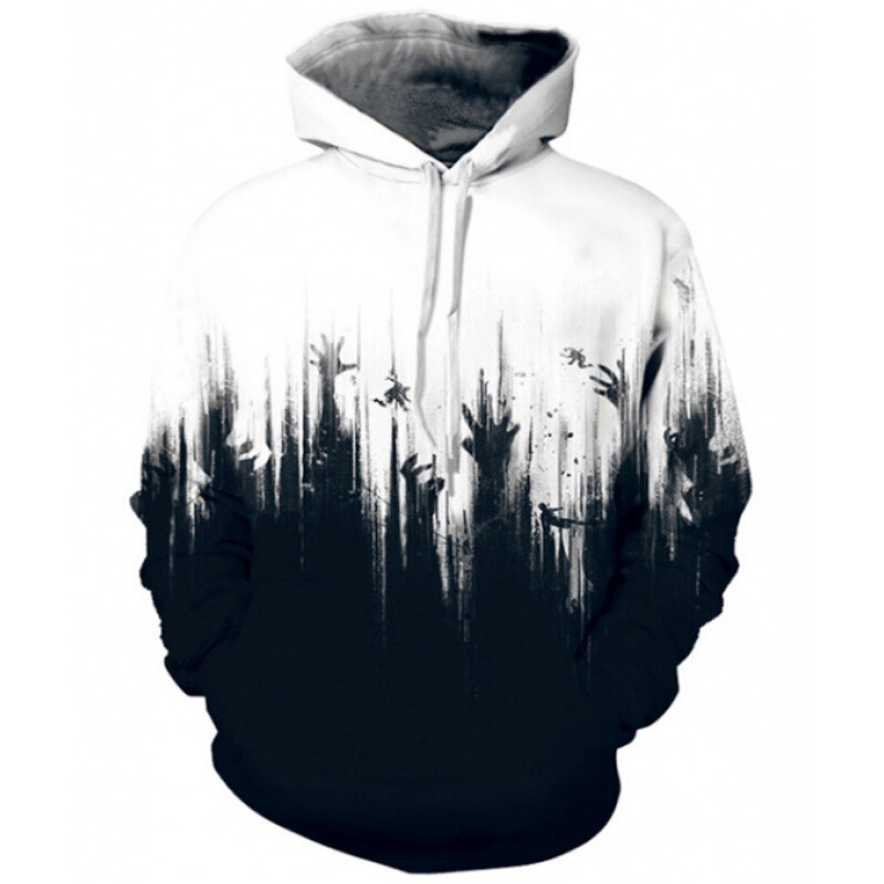 Autumn 2023 black and white 3d printed hoodie hooded pullover sweater long sleeve Sports Factory wholesale