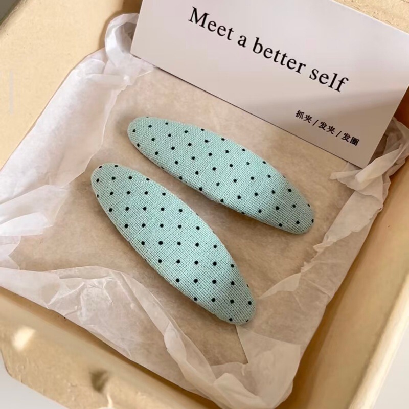 Korean-Style Polka Dot Fabric Oval Water Drop Hair Clip, Solid Color Side Hair Clip, Hairpin, Hair Accessory, Bb Clip for Women