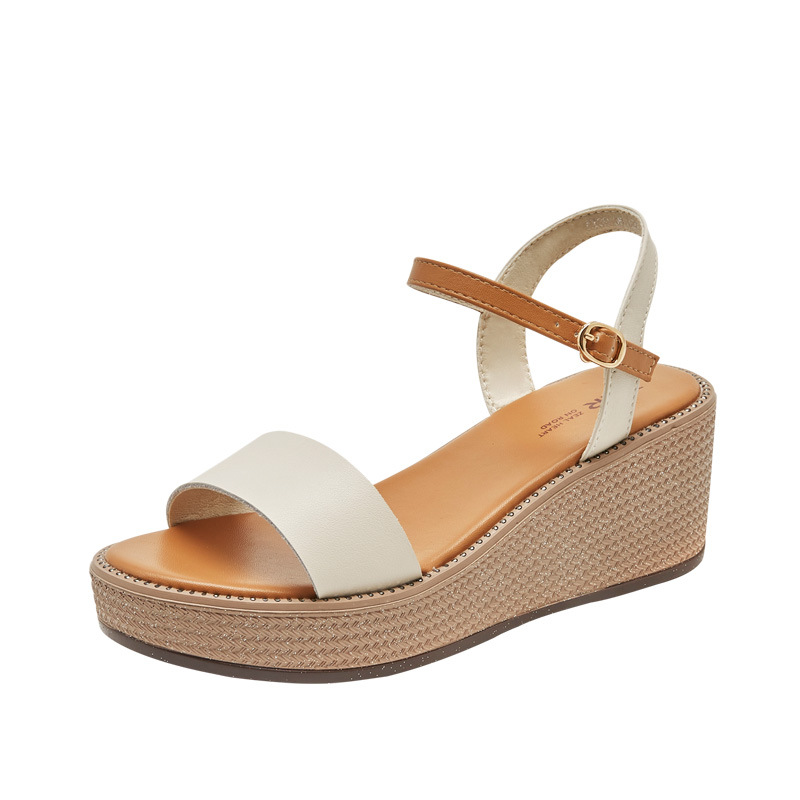 Sandal đế xuồng nữ quai ngang cổ điển, đế dày thời trang mùa hè — AY39 Bánh gạo