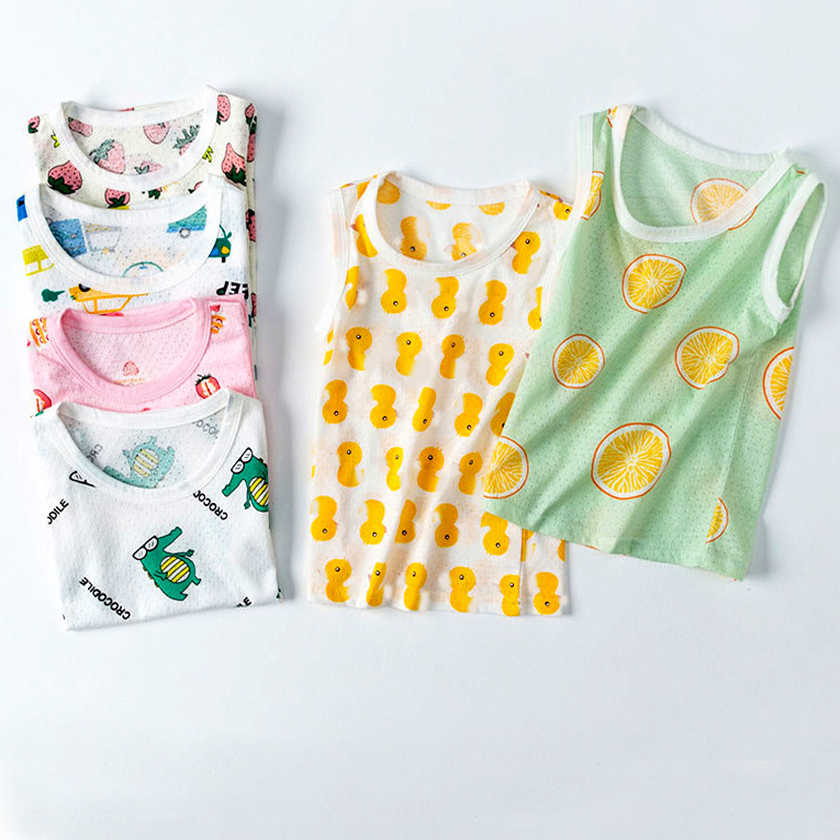 兒童透氣無袖背心寶寶薄款嬰幼兒衣服洞洞服背心卡通棉背心代銷
