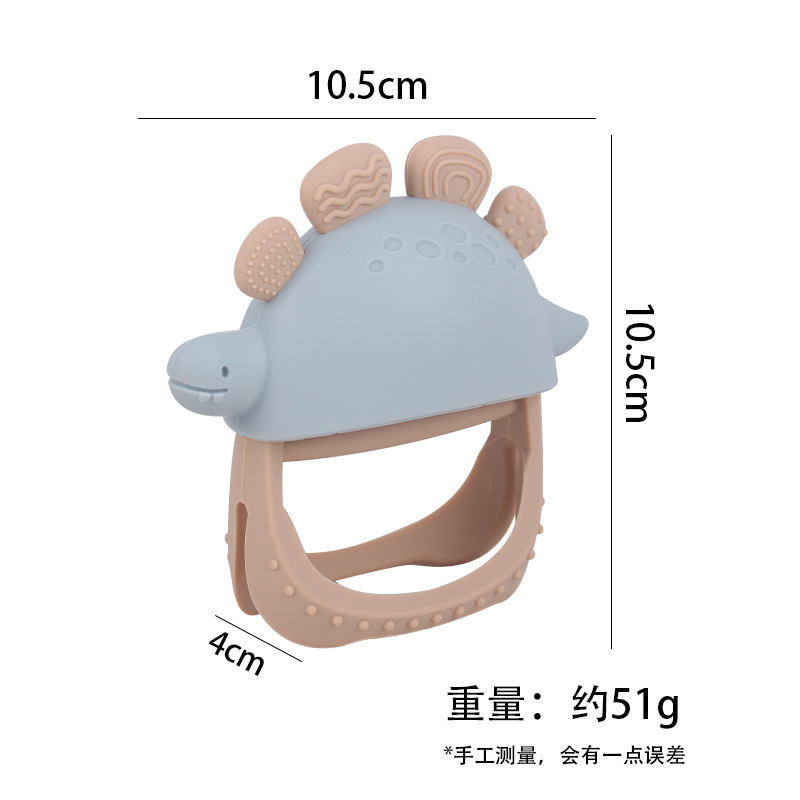 Nuevos guantes de mordedor de dinosaurio de silicona anti-comer para bebés