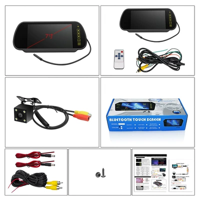 Suitable for 7 inch rearview mirror display short license plate 7 infrared light wireless reversing rear view camera (Car display) - 7inch-rearview-mirror-adjustable-4-light-camera-wired-version