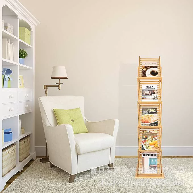 Деревянная многослойная полка для журналов, напольная Складная ручная витрина, регулируемая высота, деревянная книжная полка для литературы