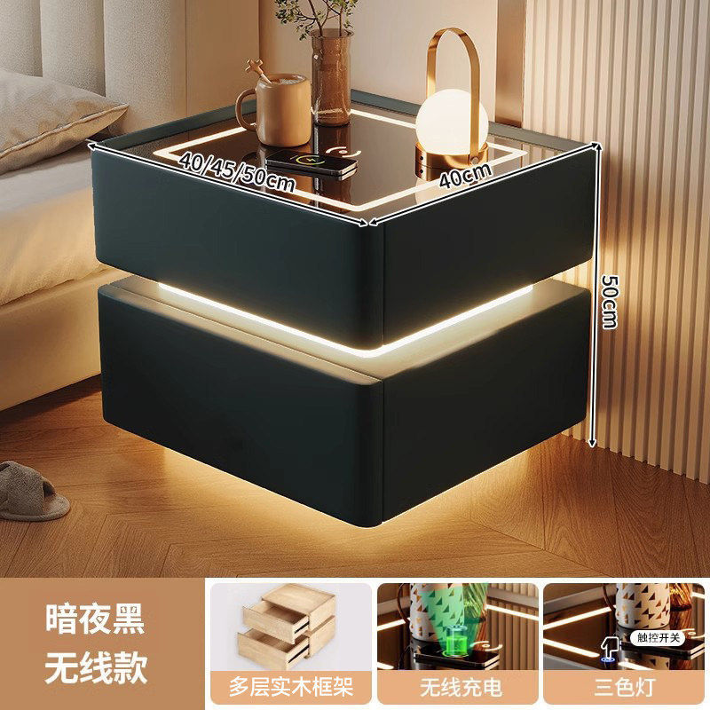 Smart bedside desk negro todo madera maciza dormitorio doméstico 2025 nuevo lujo ligero de alta calidad huellas dactilares cerradura cabecera de almacenamiento