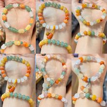 新疆彩色金丝玉手串紫罗兰南瓜珠玫瑰花老型珠手链金丝玉三彩手串