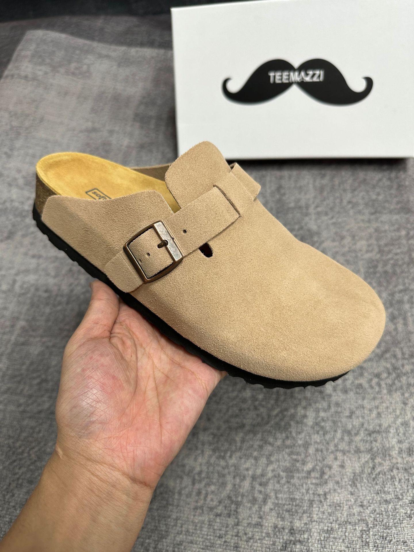 TEEMAZZI ganado de vello con zapatillas de cuero perezosas, zapatillas de moda versátiles con base de corcho Bocken image 16