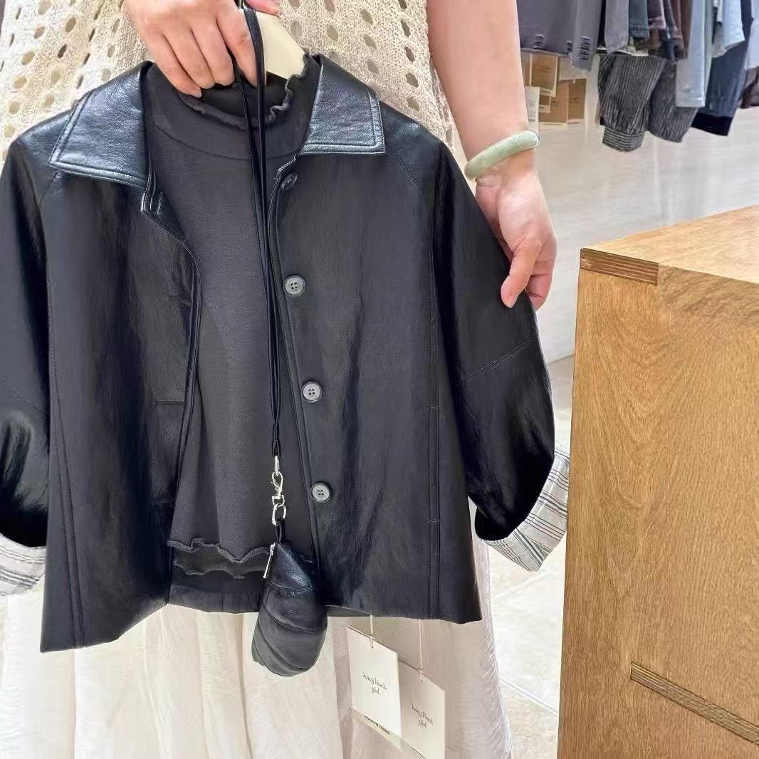 Chaqueta de cuero negro de otoño para niños coreanos, chaqueta simple de color sólido para niños y niñas, chaqueta de moda suelta
