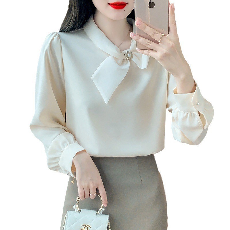 Spring elegant shiffon design long-sleeve with bow