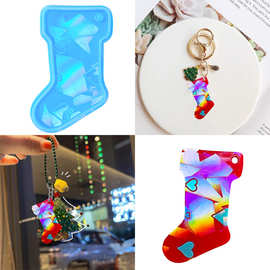 全息圣诞袜挂件装饰模具圣诞节周边挂件全息镭射圣诞袜挂件硅胶模