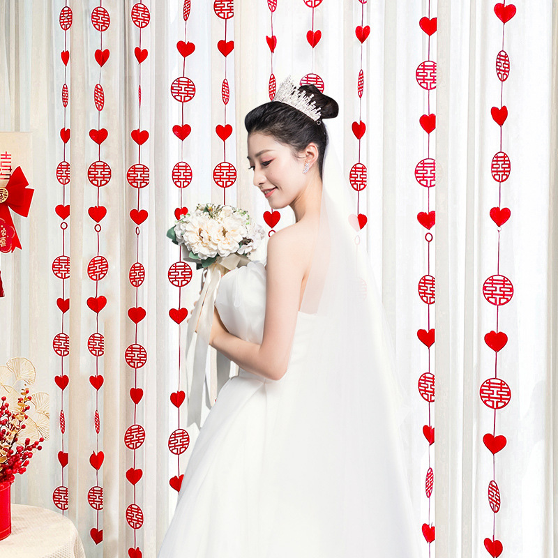 飄窗喜字拉花婚房新房布置臥室客廳喜字門帘結婚窗簾裝飾拉花掛飾