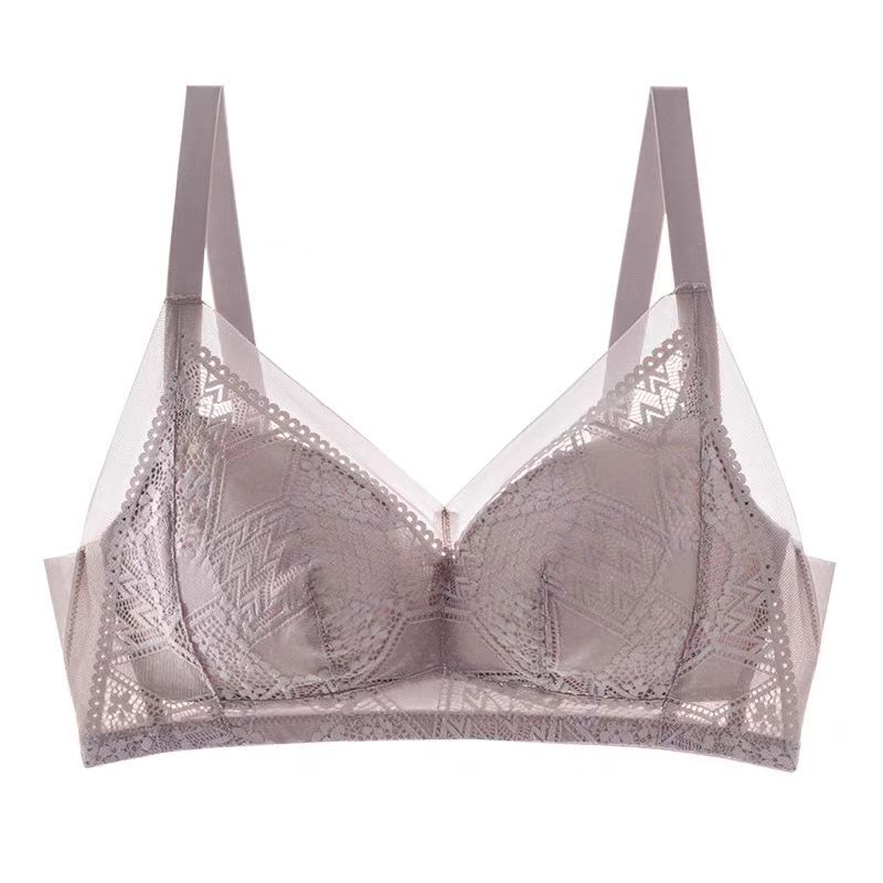 Silk Women's Wire-Free Bra, Thin Intimates, Sexy Lace Full Cup, Big Breasts, Small, Comfortable and Naked Silk Women's Wire-Free Bra, Thin Intimates, Sexy Lace Full Cup, Big Breasts, Small, Comfortable and Naked