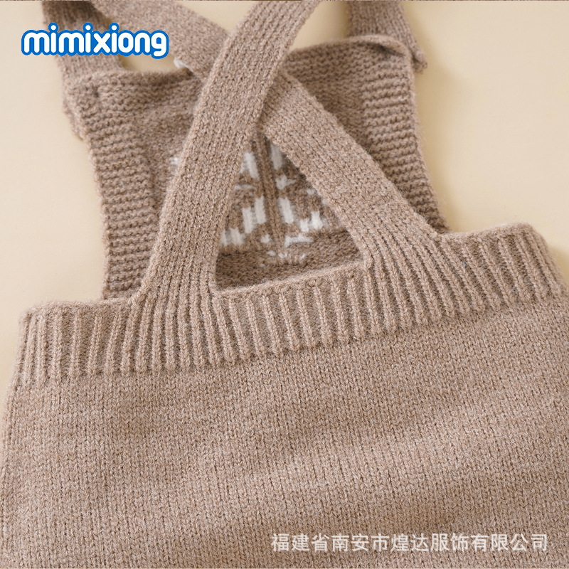 ins热卖款婴儿雪花针织吊带哈衣爬服