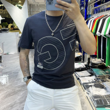 2024年夏季新款男士短袖字母印花薄款ins潮牌韩版运动修身半袖T恤