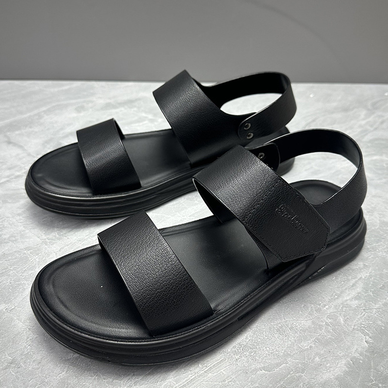 [소가죽의 첫 번째 레이어] 여름 남성 비즈니스 샌들 비치 슈즈 캐주얼 중년 아빠 신발 소 가죽 샌들 남성