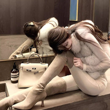 过膝长靴女秋冬韩版细跟中跟纯色尖头长靴瘦瘦靴内拉链过膝弹力靴