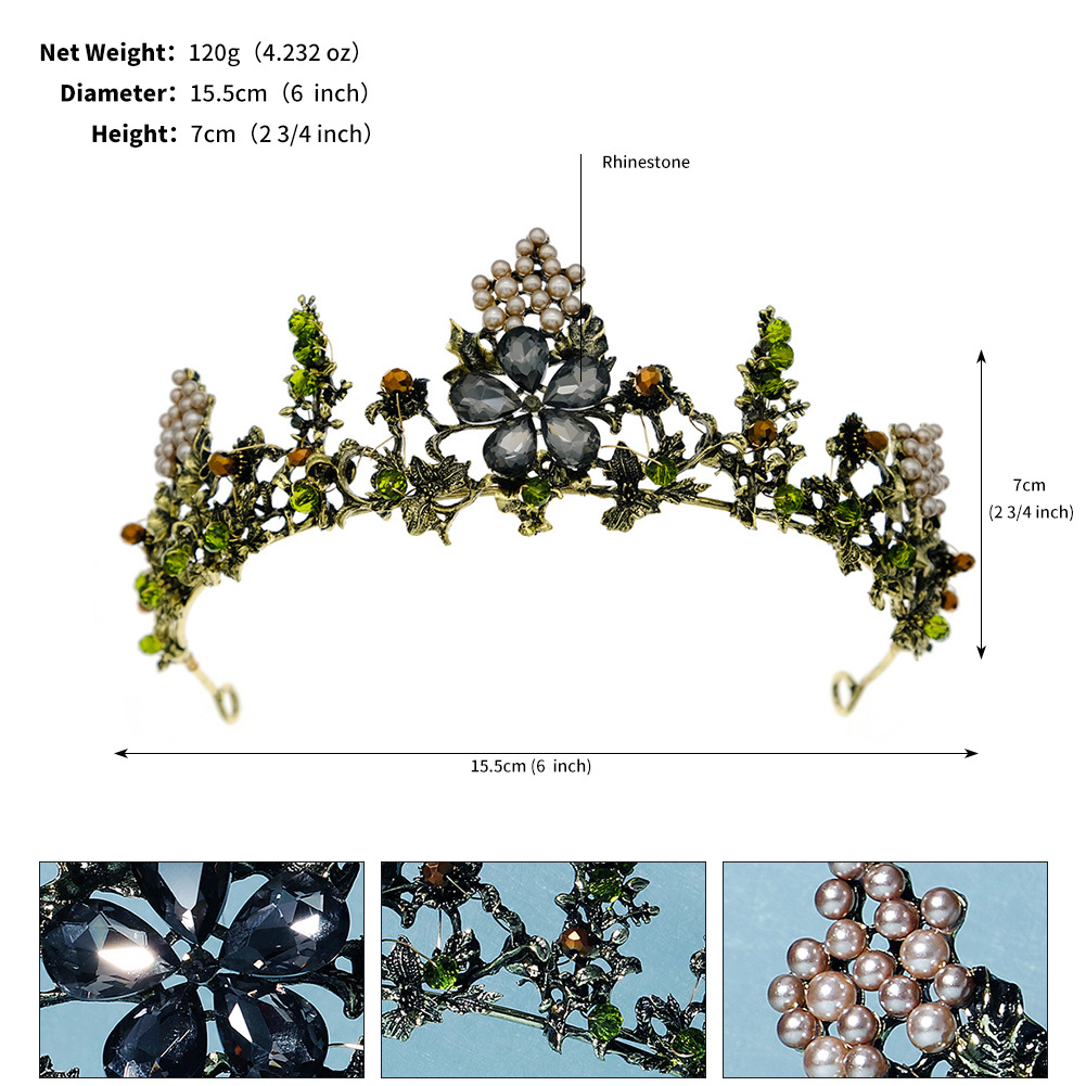 European And American Bridal Hair Accessories Crystal Crown Headband Baroque Retro Wedding Headdress Handmade Alloy Pearl Small Crown