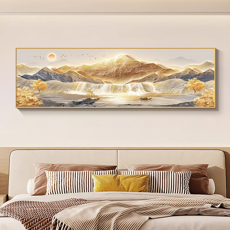 日照金山床头装饰画主卧房间高级感挂画背有靠山客厅卧室轻奢壁画|undefined