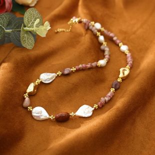Original rose stone Baroque freshwater pearl necklace light luxury jewelry niche versatile temperament retro sweater chain