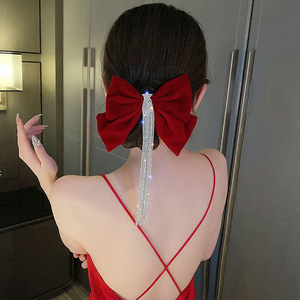 Singer host Stage Performance hair bowknot toast  bridal hair pin head spring clip hair clip engagement evening party headdress