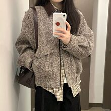 美式复古翻领夹克外套女学生秋季新款设计感宽松百搭休闲棒球服潮