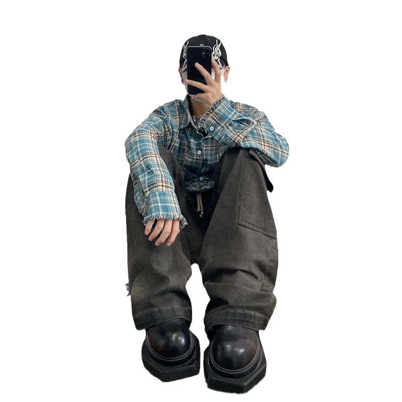 Franela cleanfit camisa a cuadros de los hombres de primavera y otoño camisa de la vendimia Retro Americana abrigo de pareja