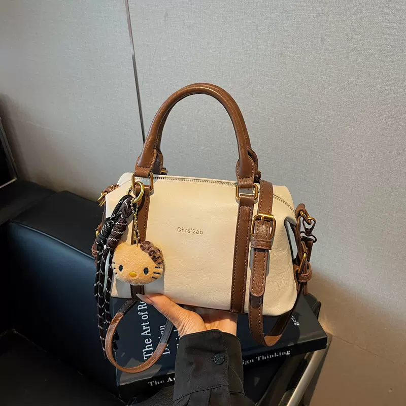 跨境美拉德复古手提波士顿包包女上班通勤休闲百搭单肩斜挎枕头包