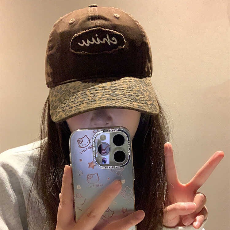 South Korea Vintage Spice Girl Leopard Print Baseball Cap Women's Summer American Wide Brim Soft Top Showing Face Small Sunscreen Duck Tongue Hat for Men
