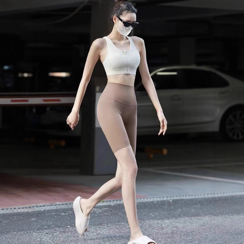 Lulu Original Label Five-Point Shorts, Skin-Friendly, Naked-Feel Yoga Pants, Butt-Lifting, High-Waisted, Sports Fitness Mid-Length Shorts for Women, No Awkward Lines