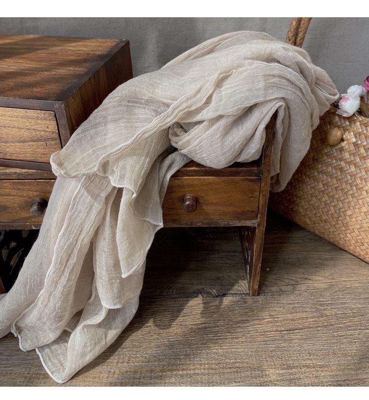 Sciarpa tinta unita in cotone e lino, sottile, da donna, in morbida seta, stile retrò, versatile, per primavera e autunno_voghion.com