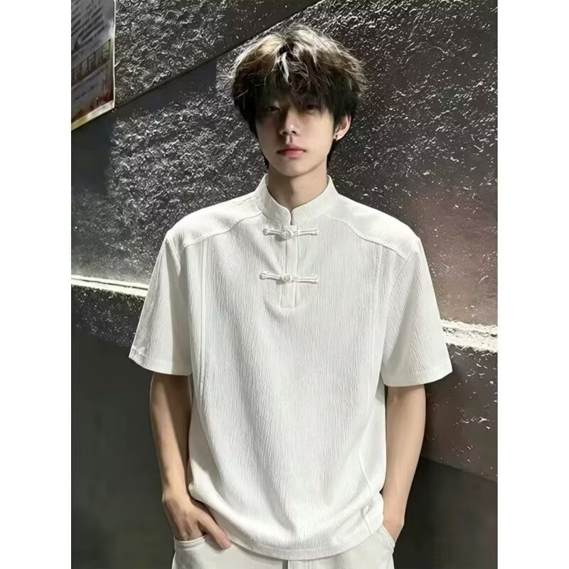 Fábrica transfronteriza venta al por mayor directa de verano para hombres China ventana cuello vertical camiseta de moda suelta camiseta de hombre