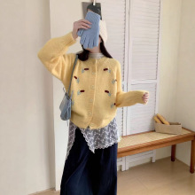 韩系圆领绣花针织开衫毛衣女装外套小个子2025秋冬新款穿搭上衣