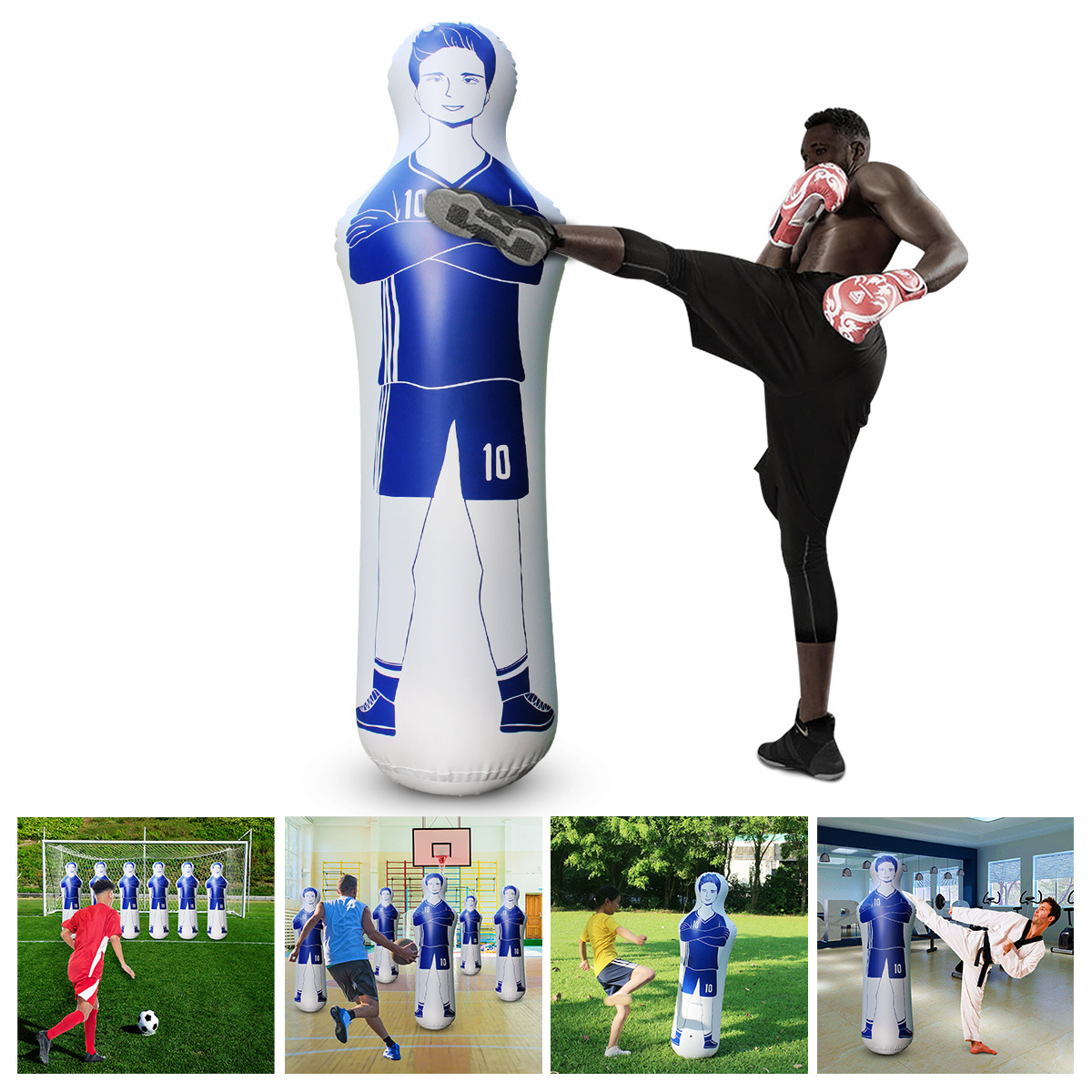 Punto de fábrica juguete de vaso inflable pared de hombre falso accesorios de entrenamiento de fútbol columna de golpe columna de boxeo inflable de dinosaurio