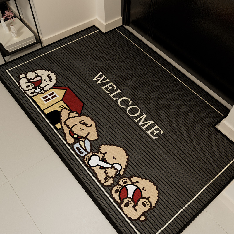 Cartoon Animal Entrance Door Floor Mats, Indoor Entrance Anti-Slip Easy-Care Floor Mats, Entrance Dust-Removing Crystal Velvet Floor Mats