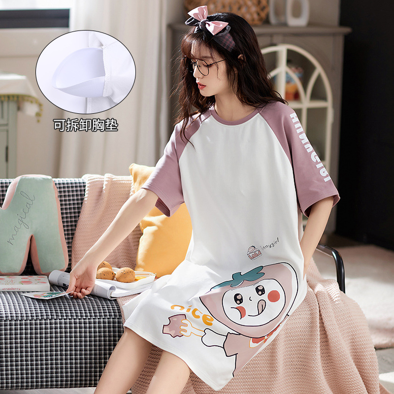 2022new camisón de las mujeres del verano algodón fino embarazadas más tamaño con el cojín pecho pijamas princesa vestido estilo