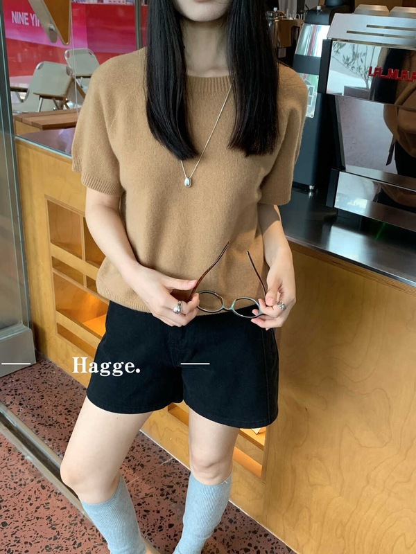 春秋100%纯羊毛短袖女五分袖圆领套头羊毛针织打底衫半袖毛衣女潮|undefined