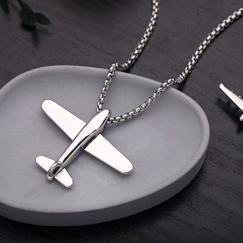 New Airplane Children's Pendant Necklace for Boys and Girls Trendy Hip-Hop European and American Style Unique Design Versatile Sweater Chain Accessory
