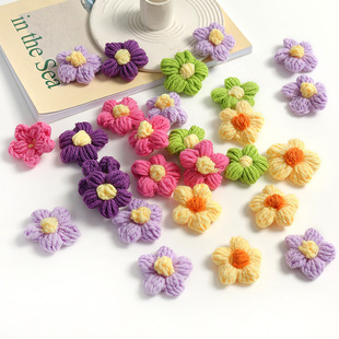 Colorful crocheted wool puff flower artificial flower diy handmade clothing bag hat hairpin accessories